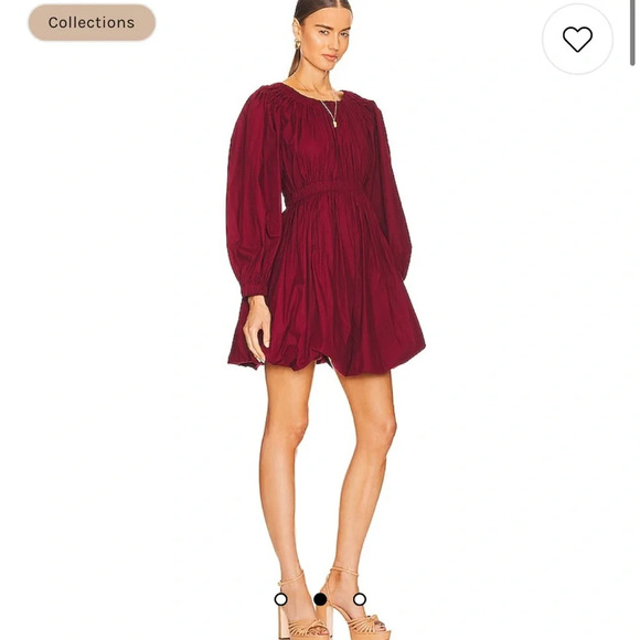 NWT $395 Ulla Johnson Martine Mini Dress in Bordeaux Size 2 Long Sleeve Poplin - Picture 3 of 9